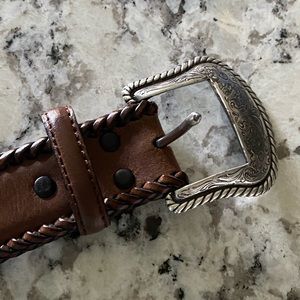 Nocona Leather Belt Silver Buckle & Conchos Sz 38